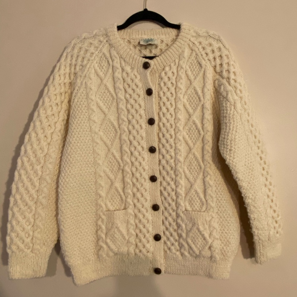 100% Irish Wool Aran Sweater Cardigan